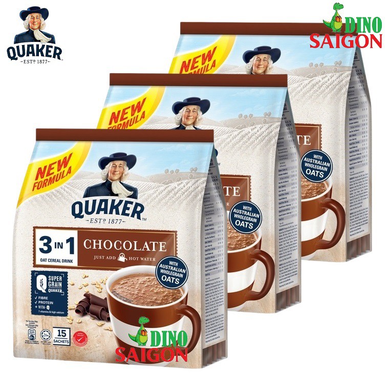 Bộ 3 gói Thức Uống Ngũ Cốc Yến Mạch Quaker 3in1 Vị Chocolate 420g