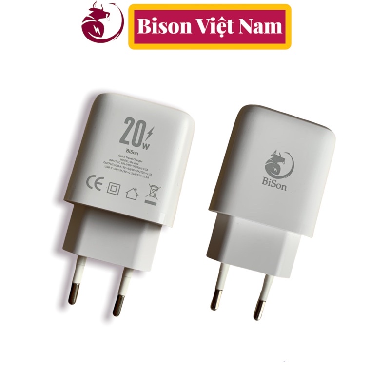 Sạc nhanh Bison 20W 2 cổng chính hãng bảo hành 12 tháng