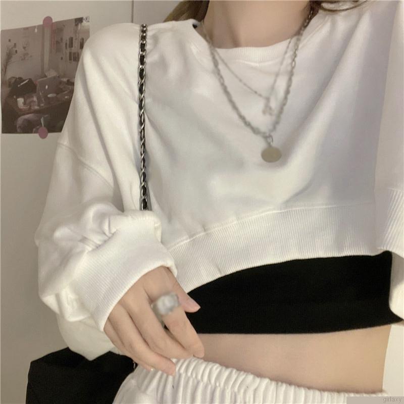 Áo hoodie lửng tay dài màu sắc trẻ trung cho nữ