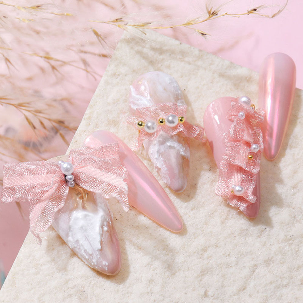 1 Ruy Băng Ren Đính Ngọc Trai Trang Trí Móng Tay 3D Diy