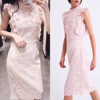 Thann lý: đầm ren ôm body dáng midi zr xuất khẩu vnxk