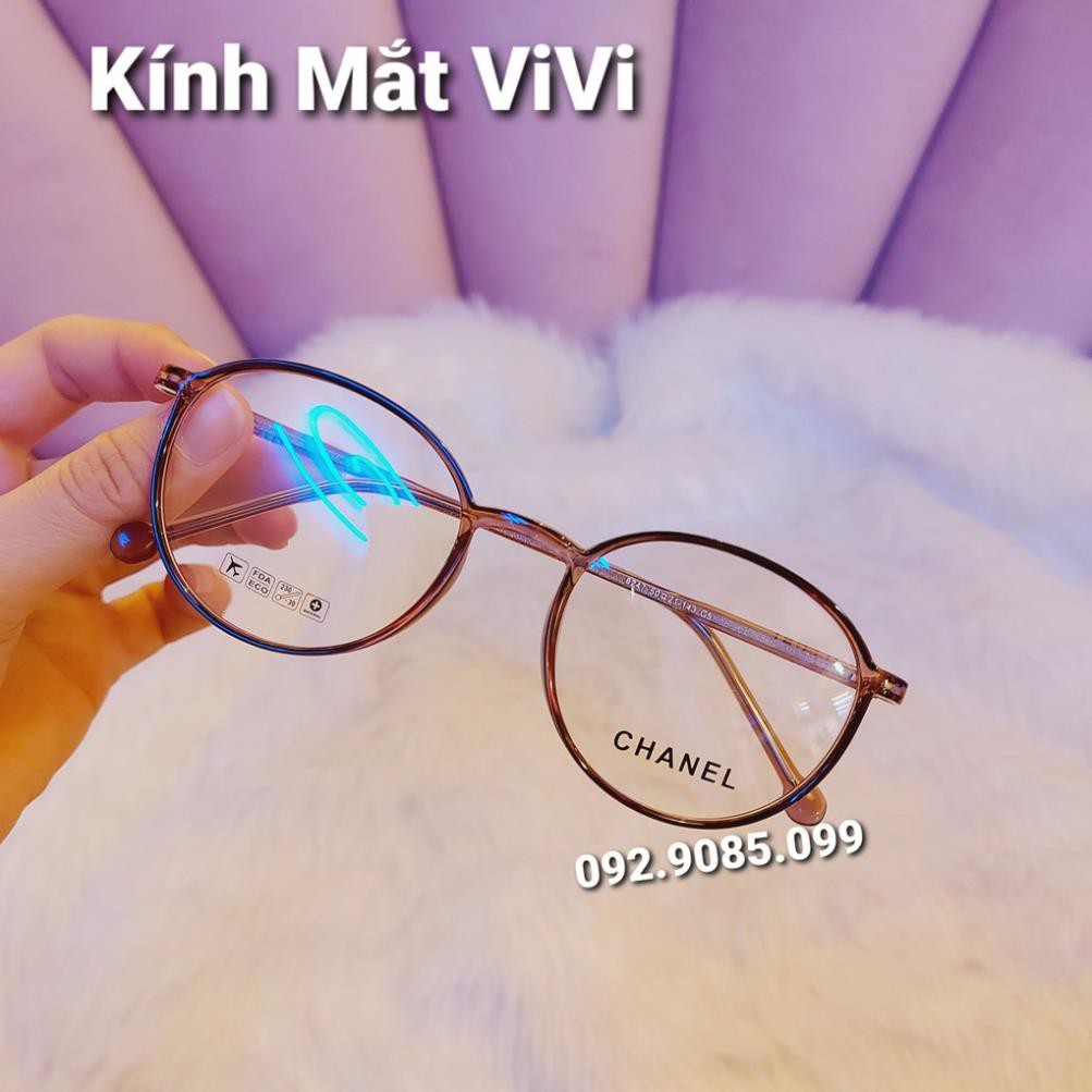 Gọng kính cận nhựa dẻo dáng tròn cốt kim loại - Kính thời trang 0 độ