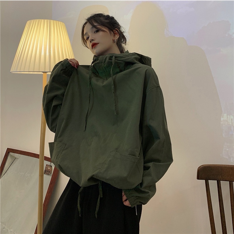 Áo hoodie SUXI tay dài dáng rộng đơn giản phong cách Hàn Quốc