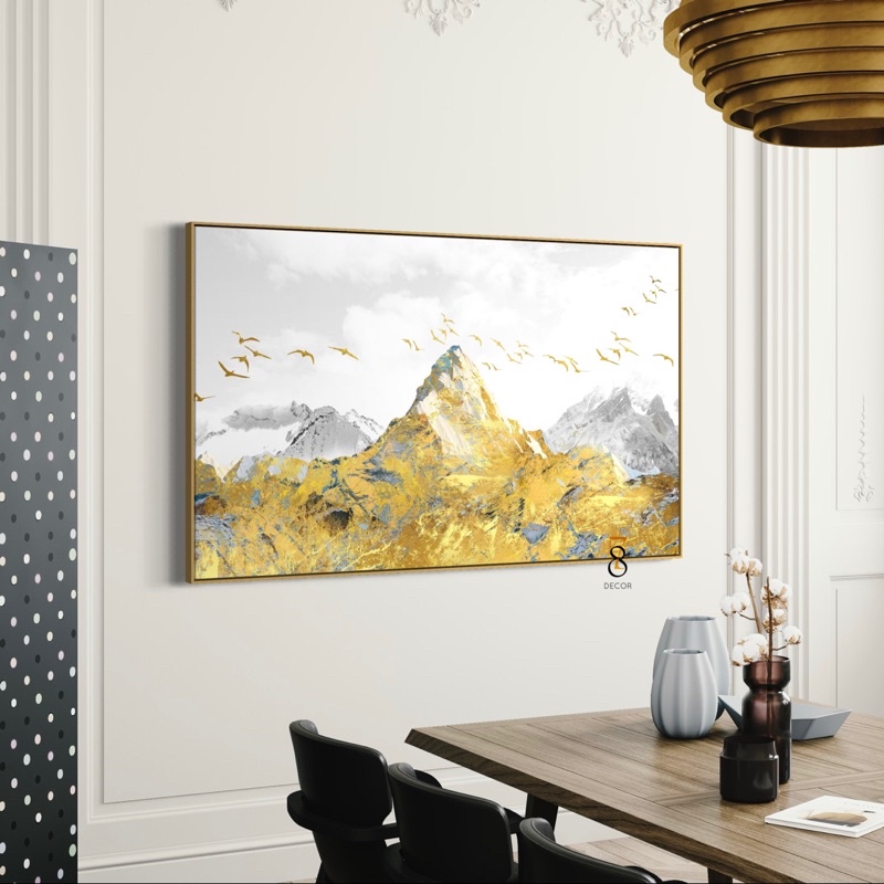 Tranh Canvas | Gold Art Abstract 1FHABS019 | Tranh Căng Khung Cao Cấp | Tặng Kèm Đinh Đa Năng