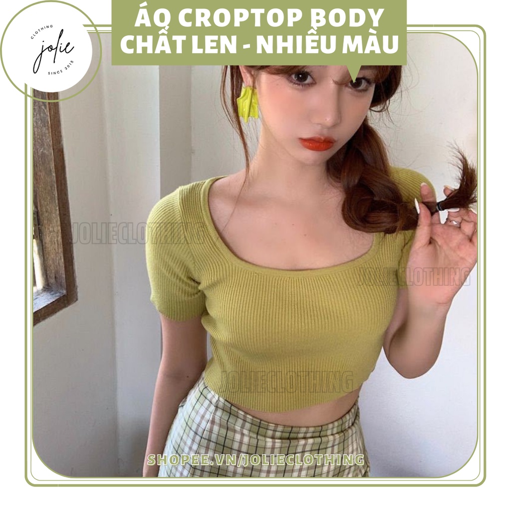 Áo thun nữ tay ngắn, áo croptop len tay ngắn, form ôm body, freesize co giãn tốt, nhiều màu