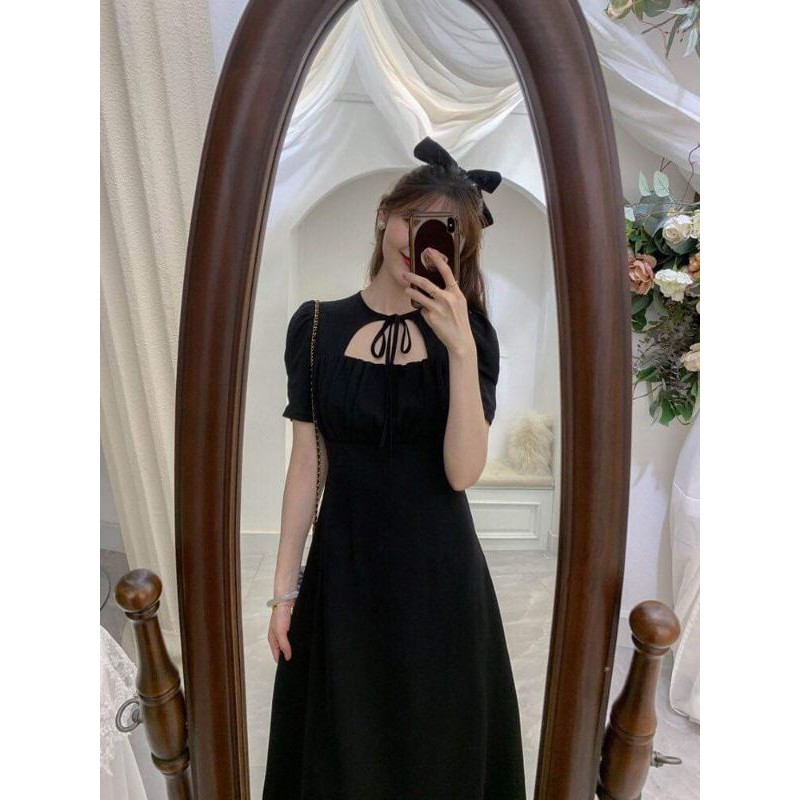 Đầm midi dress trắng dự tiệc nơ cổ tiểu thư ULZZANG xinh xỉu | BigBuy360 - bigbuy360.vn
