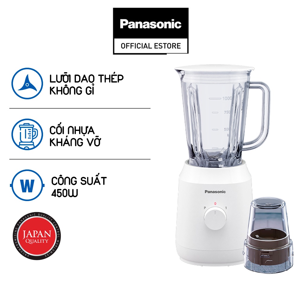 [Mã ELBAU10 giảm 10% đơn 500K] Máy xay sinh tố Panasonic MX-EX1011WRA (2 cối) - Công suất 450W - 1L - Lưỡi dao thép