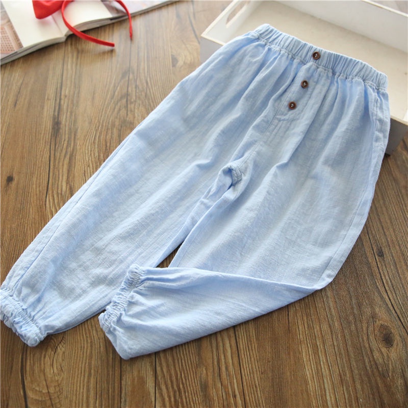 Quần Cotton Lanh Ống Rộng Chống Muỗi Phong Cách Mùa Xuân Hè Phong Cách Mới Hàn Quốc Thời Trang Cho Bé Gái