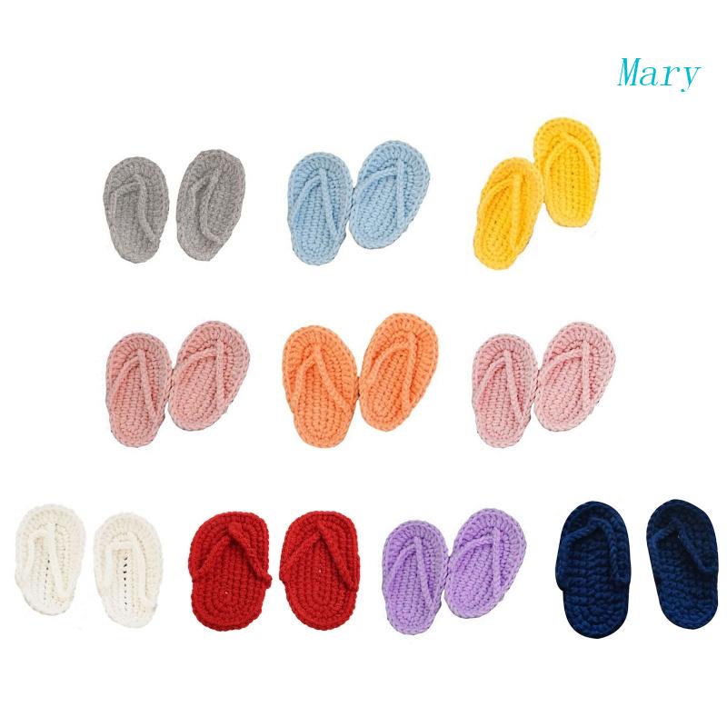 Set 2 Chiếc Dép Xỏ Ngón Bằng Vải Len Móc Làm Phụ Kiện Chụp Ảnh Cho Bé Sơ Sinh 0-2 Tháng Tuổi