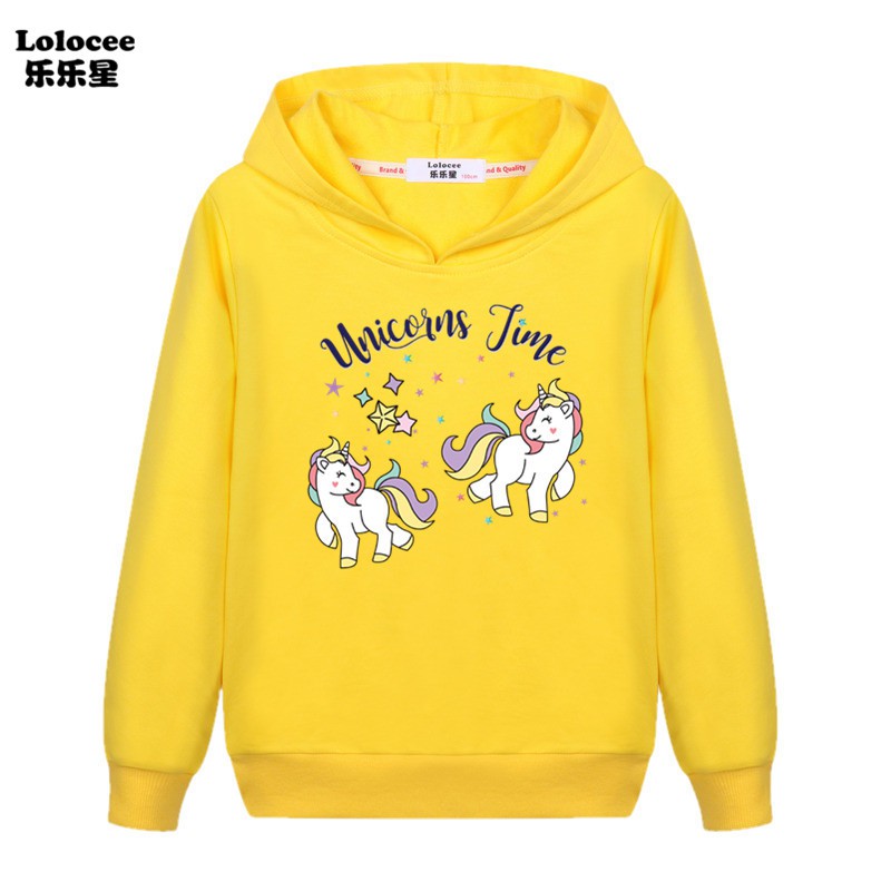 NEW Áo Hoodie Tay Dài In Hình Kỳ Lân Dễ Thương Cho Bé Gái 2020