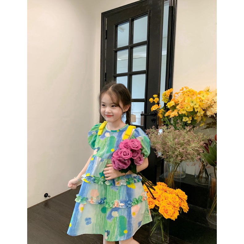 Đầm Công Chúa Họa Tiết Tranh Sơn Dầu Ngọt Ngào Cho Bé Gái 3-8 Tuổi