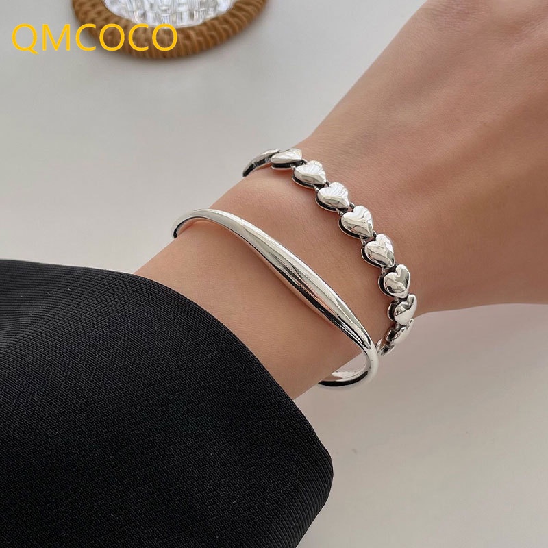 Vòng Tay Màu Bạc Mặt Trái Tim Thời Trang Thanh Lịch Cho Nữ