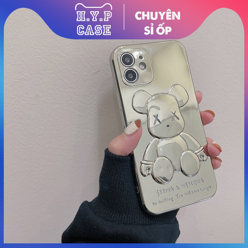 Ốp Lưng Iphone KAWS Bóng Nổi 3D Viền Si Chống Bẩn Cạnh Vuông Full Bạc (02) | BigBuy360 - bigbuy360.vn