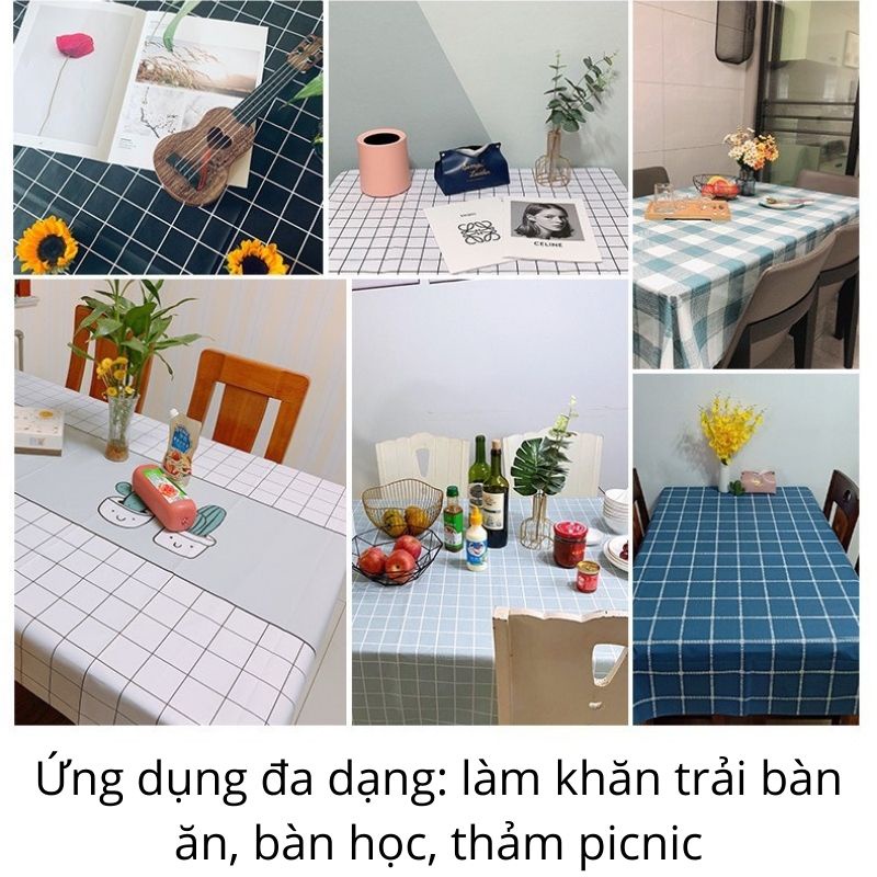 Khăn trải bàn PVC kẻ caro không thấm nước dùng phủ bàn ăn, bàn học, khăn trải phông nền chụp ảnh picnic dã ngoại