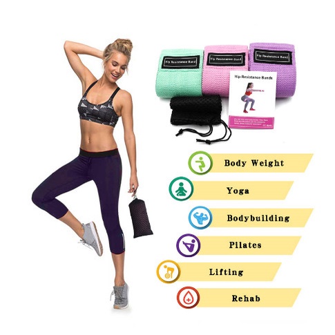 Dây MiniBand Vải Kháng Lực Tập Mông Đùi Tập Gym Đàn Hồi Chống Trượt 3 Mức Độ