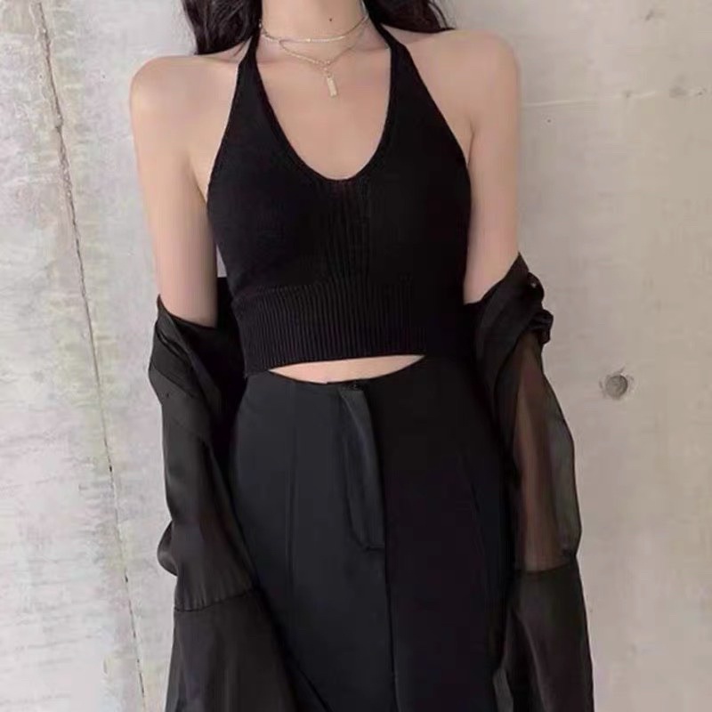 Áo len yếm buộc cổ trơn