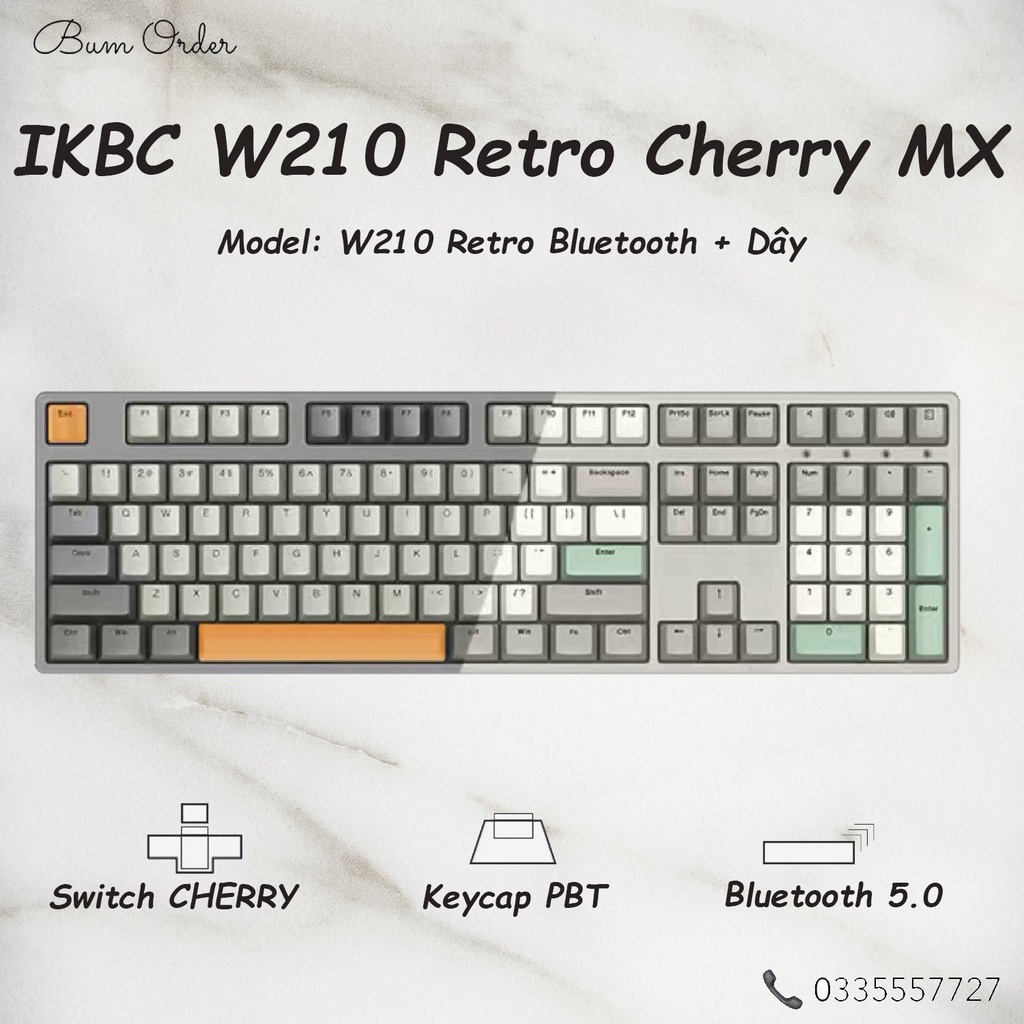 [PRE-ORDER]BÀN PHÍM IKBC W210 Retro Cherry MX Kết Nối Bluetooth (Có dây+Không dây)