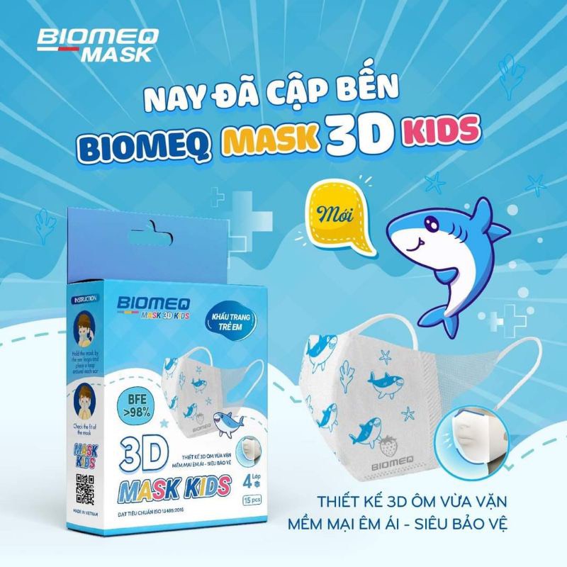 Khẩu trang y tế trẻ em kháng khuẩn 3 lớp BIOMEQ MASK+ KID cùng họa tiết dễ thương