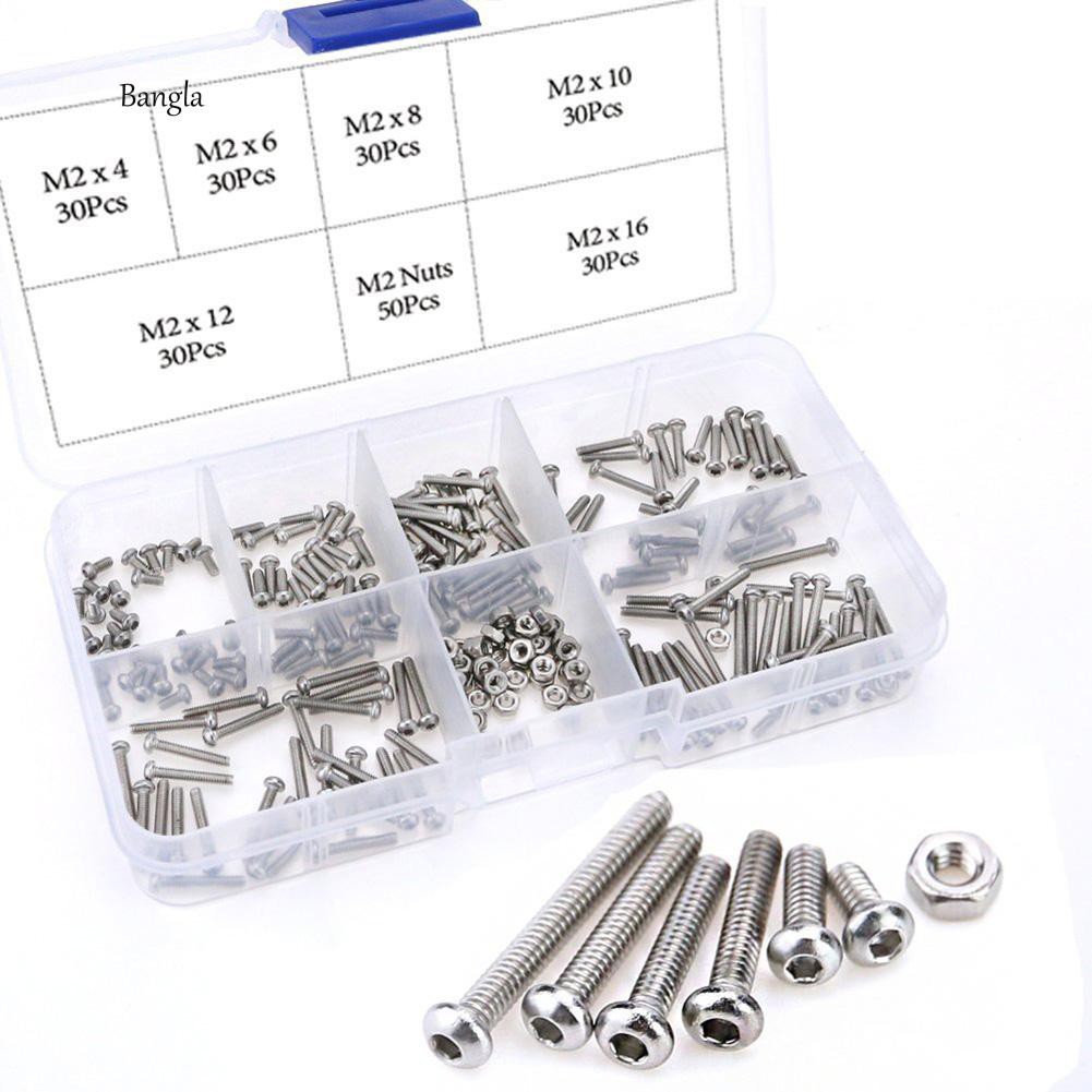 Set 180 đinh vít M2 + 50 Đai ốc M2 bằng thép không ghỉ chuyên dụng