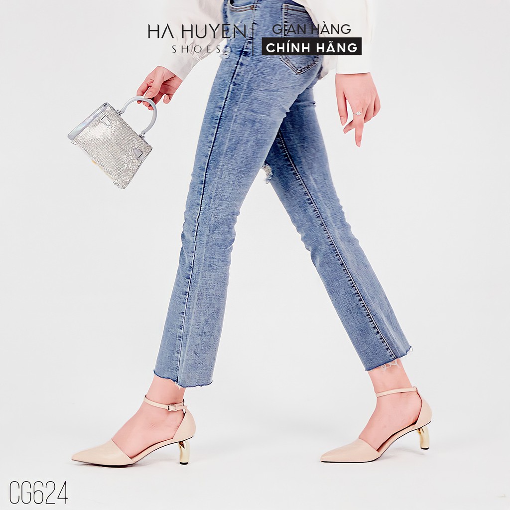 Giày cao gót Hà Huyền Shoes mũi nhọn đế dẹt sóng vàng 5 phân kiểu dáng mới - CG624