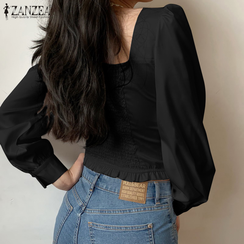 Áo kiểu ZANZEA ngắn dáng ôm tay dài cổ vuông thời trang cho nữ