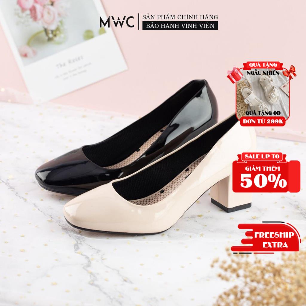 Giày Cao Gót MWC Bít Mũi Da Bóng Gót Vuông 7cm NUCG-3937