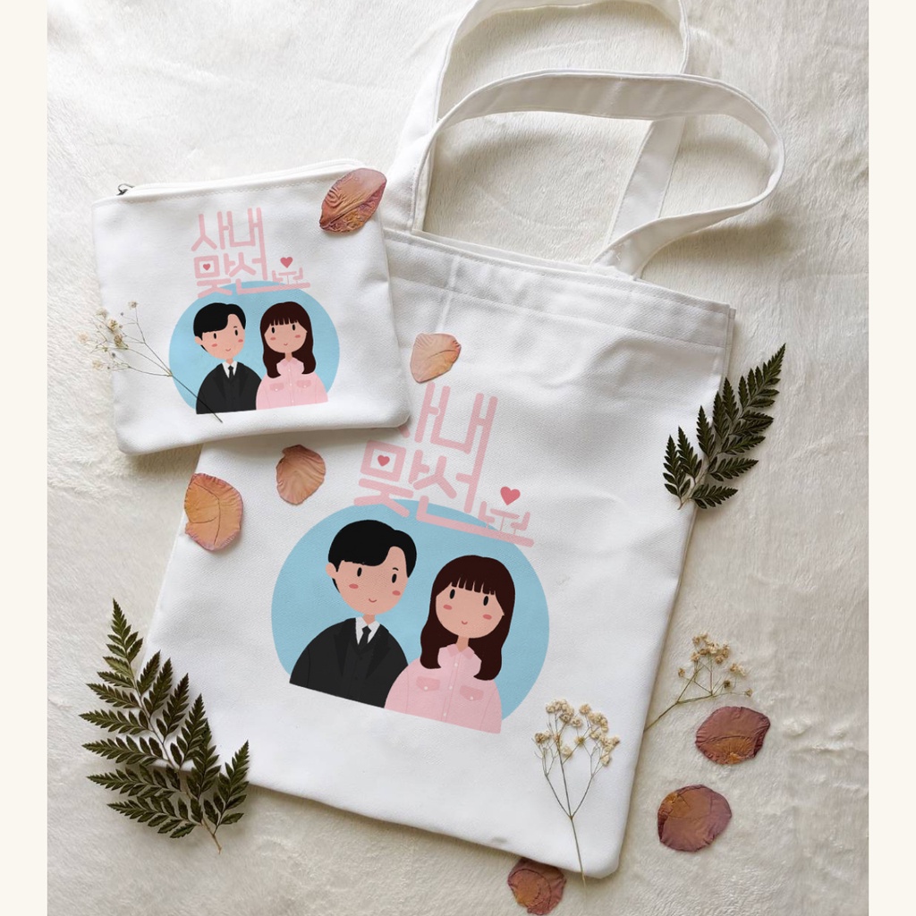Set Túi TOTE Công Sở + Túi Đựng Bút Chì / Bộ Dụng Cụ / DRAMA Hàn Quốc FANKIT / Dakor / AHN HYO-SEOP KIM SEJEONG