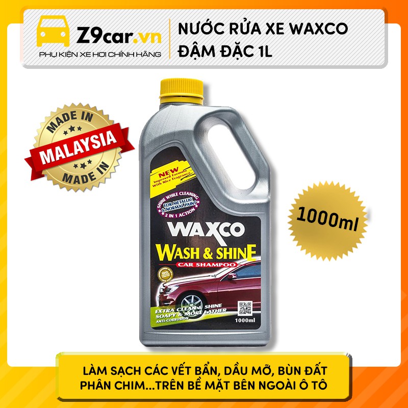 Nước rửa xe ô tô Waxco đậm đặc 1L siêu tiết kiệm, siêu bóng sơn, chống bám bụi ăn mòn sơn