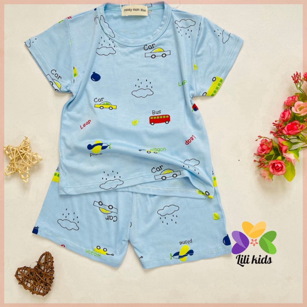 Bộ cộc tay thun lạnh in hình gấu LILIKIDS siêu mềm mịn mát cho bé trai bé gái BCT06