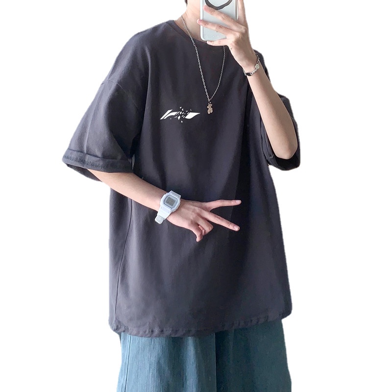 Áo Thun Tay Ngắn Cổ Tròn Dáng Rộng In Chữ Thời Trang Hàn Quốc Cho Nam Size M-5XL