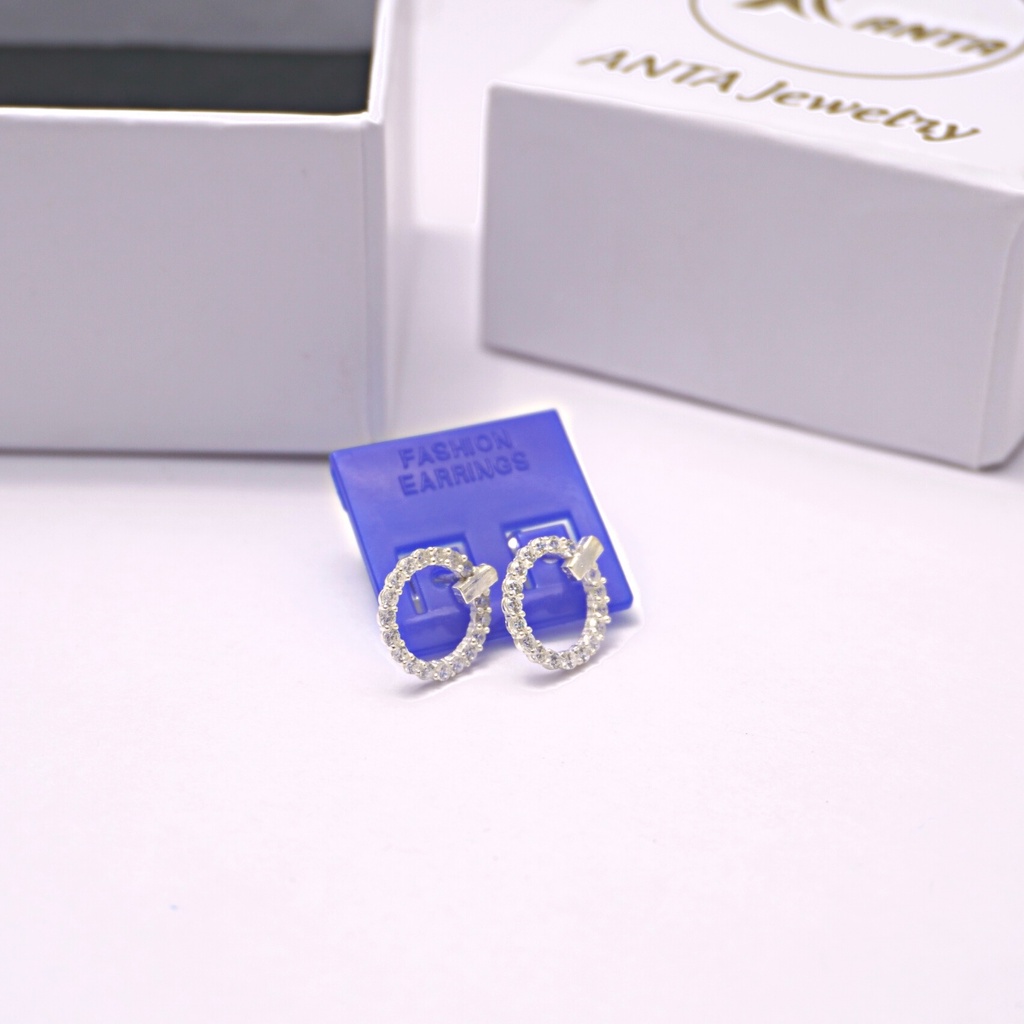 Bông tai bạc ATJ9084 , hoa tai nữ hình tròn đá ANTA Jewelry