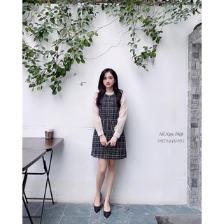 VÁY DẠ TWEED PHA TAY TƠ BỒNG