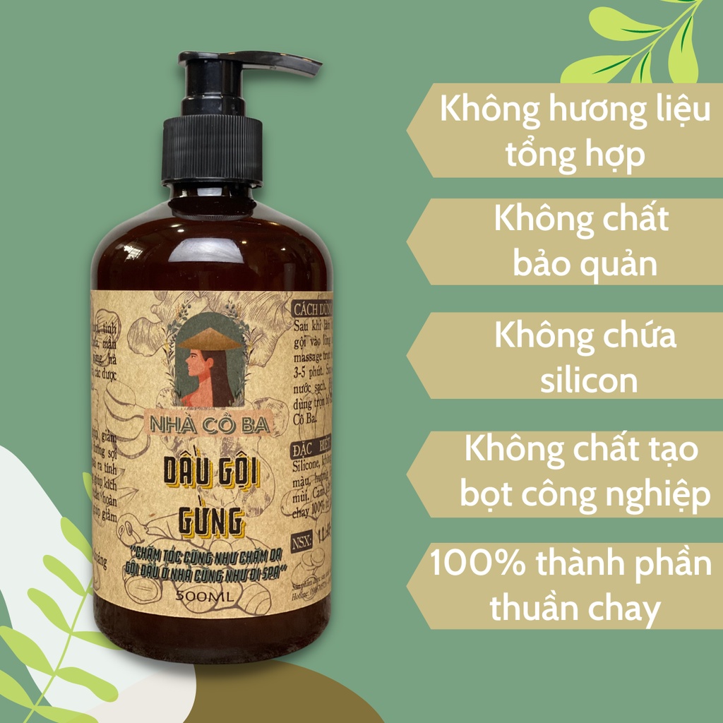Dầu Gội Gừng thảo dược giúp sạch da đầu giảm rụng gàu kích mọc tóc Nhà Cô Ba