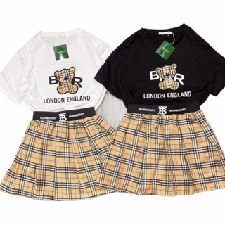 SET ÁO THUN GẤU KÈM CHÂN VÁY SỌC CARO