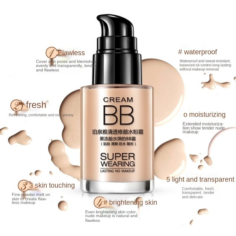 Oil Control Clear Water Cream Liquid Foundation Concealer Moisturizing Brightening Skin IsolationccCream