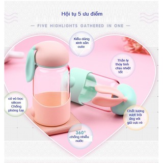 Bình nước thủy tinh tai thỏ cute 340ml