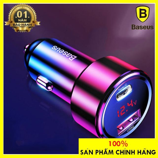 Củ ô tô sạc nhanh Baseus 45W Cổng USB + TypeC PD Trên Xe Ô Tô
