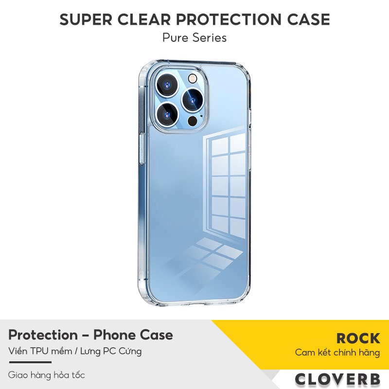Ốp Lưng iPhone Trong Suốt ROCK SPACE Pure Series Viền TPU Mềm Chống Sốc, Lưng PC Cứng Chống Trầy, Viền Bảo Vệ Camera