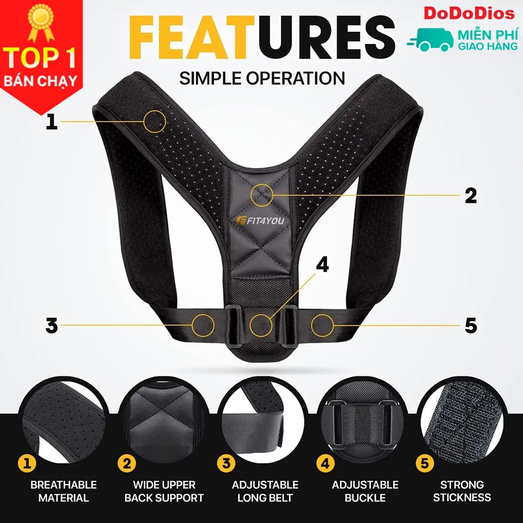 Đai chống gù lưng Back Brace Posture Corrector - Chính hãng DoDoDios