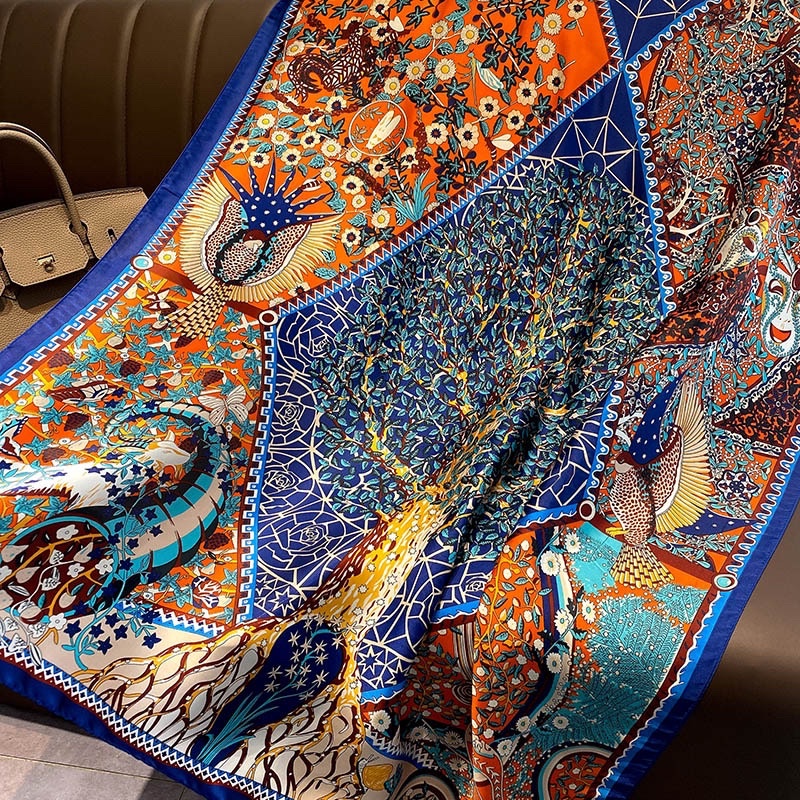 Khăn choàng cổ lụa cao cấp in hình cây size 90x180cm - Maben