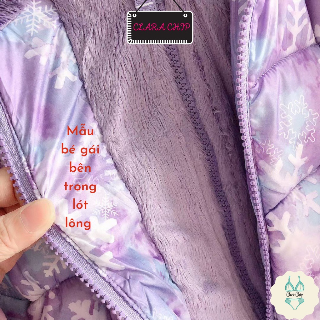 Set áo khoác phao lót lông kèm mũ len cùng tone cho bé trai, bé gái từ 2-6 tuổi clarachip