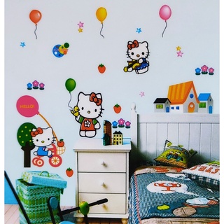 Decal dán tường kitty và bóng bay - trang trí phòng bé