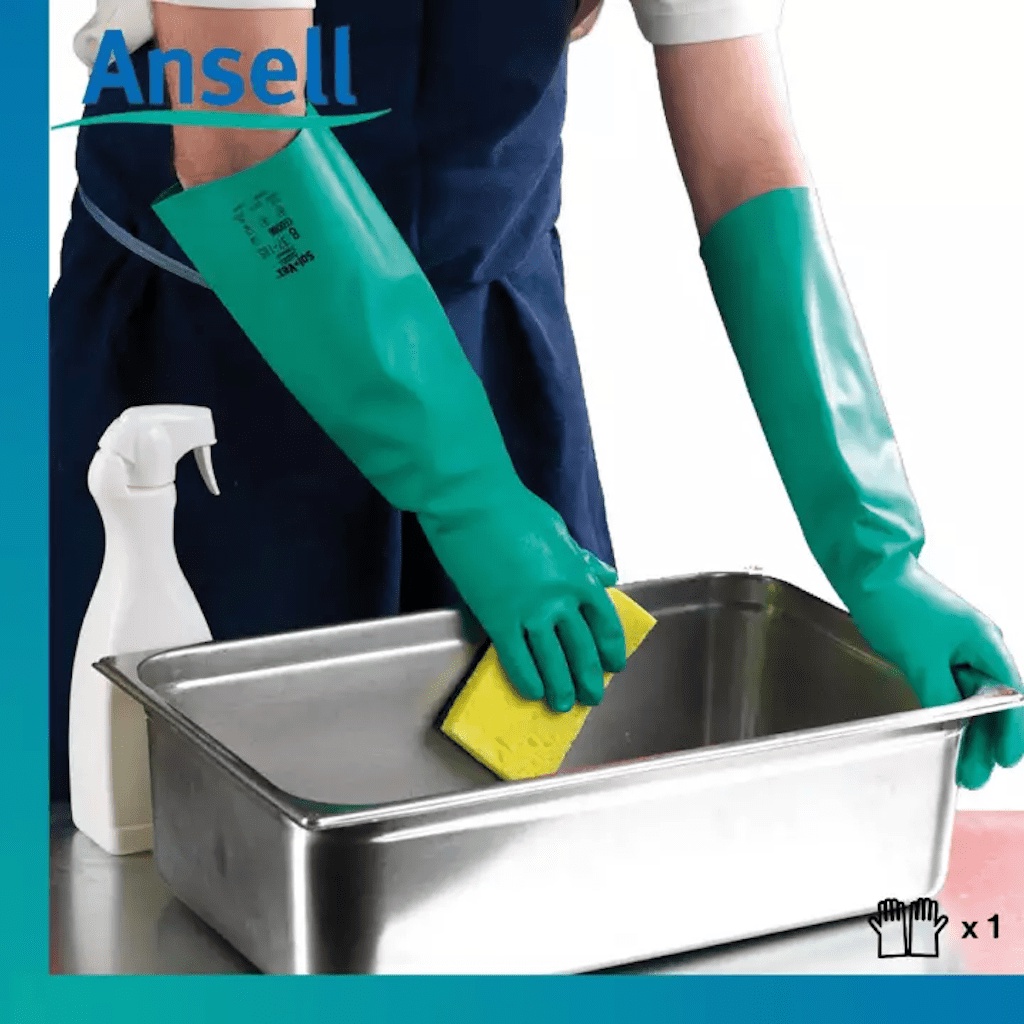 Găng tay chống hóa chất Ansell Solvex 37-185 cấu tạo nitrile, chống hóa chất, axit, dầu nhớt - Thinksafe