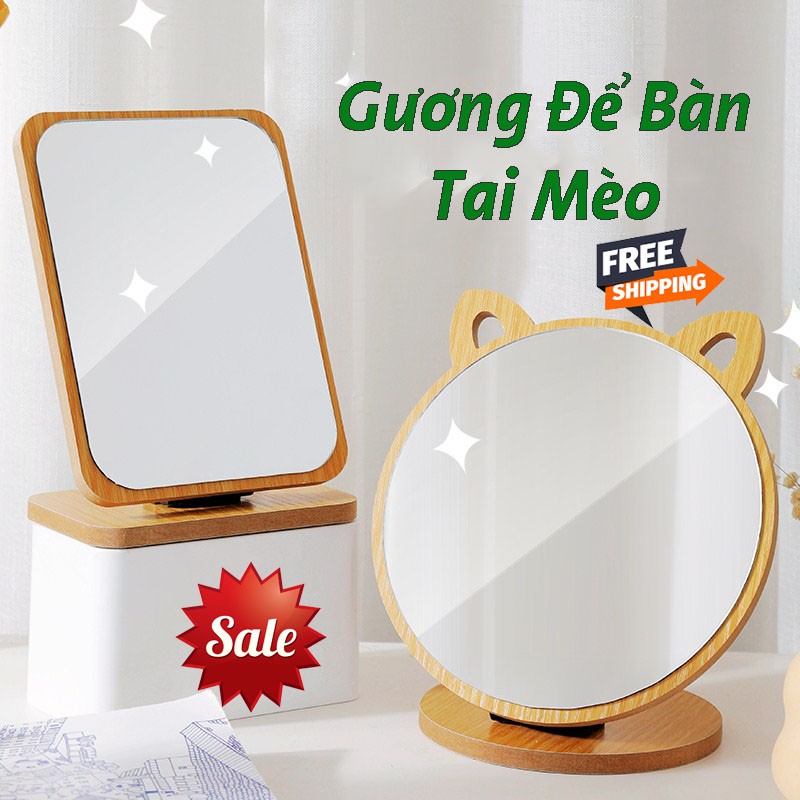 Gương Trang Điểm, Gương Để Bàn Trang Điểm Hình Tai Mèo Hàn Quốc PAPAA.HOME