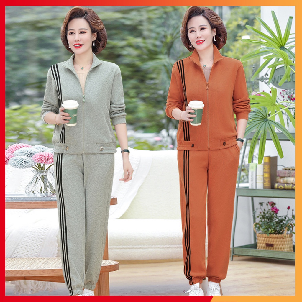 Bộ thể thao thu đông trung niên mềm mịn , Bộ đồ thể thao trung niên dài tay cotton da cá co dãn 4 chiều BTT02