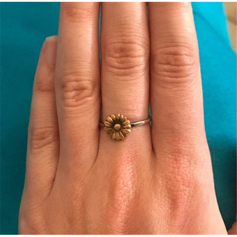 Sẵn Sàng Cổ Vintage Hoa Hướng Dương Nhẫn Bạc Thái Châu Âu Và Mỹ Mạ Vàng 18 K Cúc Đính Đá