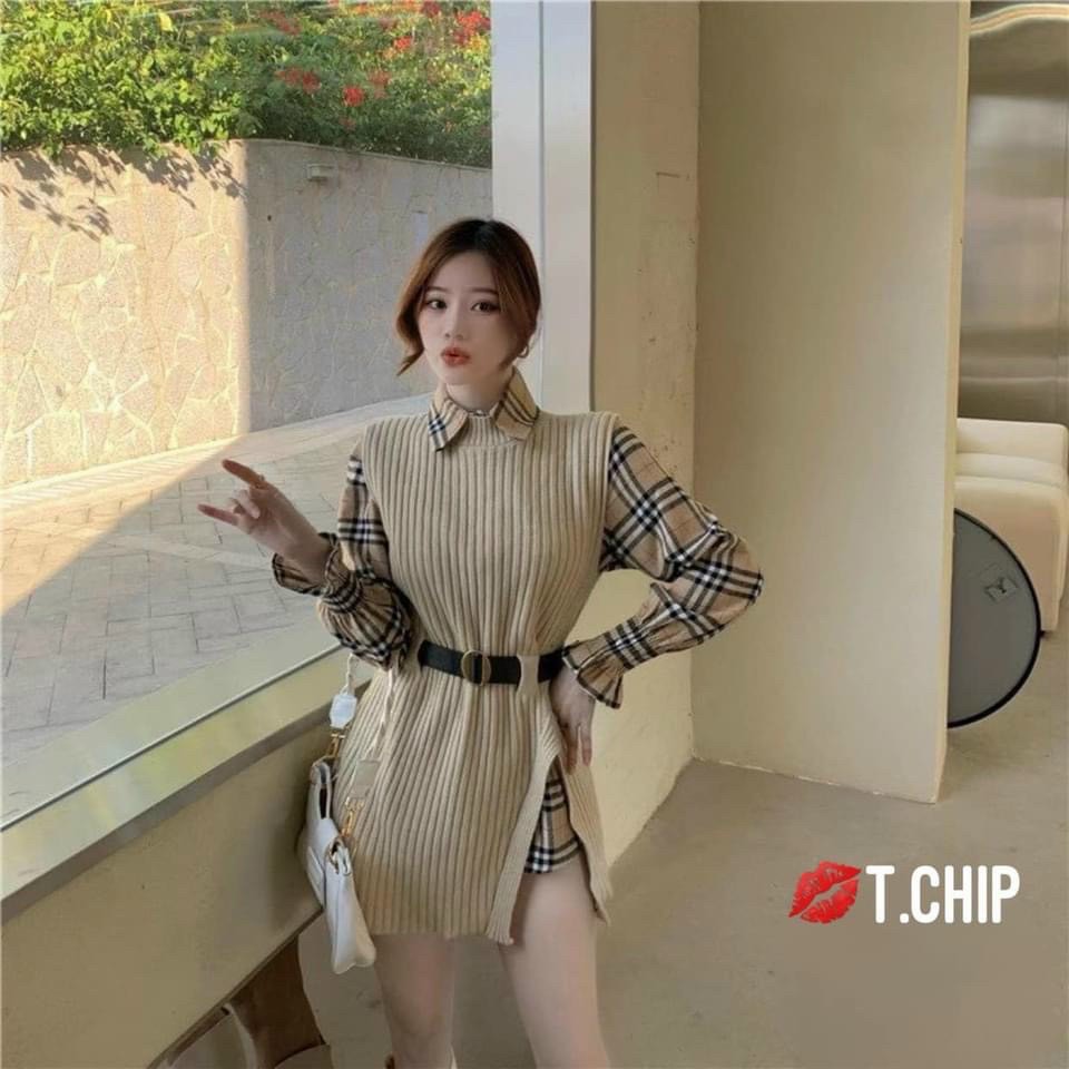 [ BÁN LẺ TỪNG MÓN] ÁO SƠ MI PHỐI GILE THUN TẶNG KÈM NỊT SANG CHẢNH