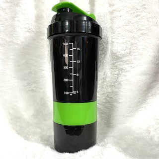 Bình lắc tập gym 500ml, chuyên gym, có khay bột whey, bình shaker