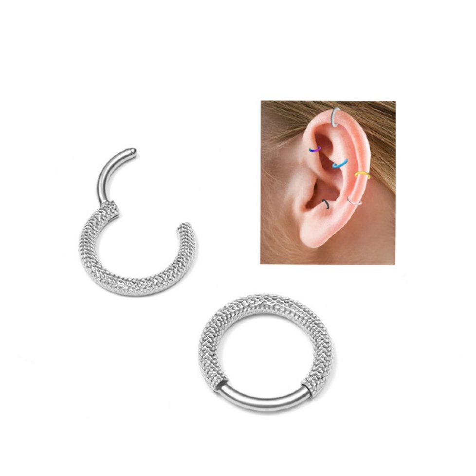 Khuyên titan bật khấc Hoops có vân, có đeo mũi cá tính DBK22