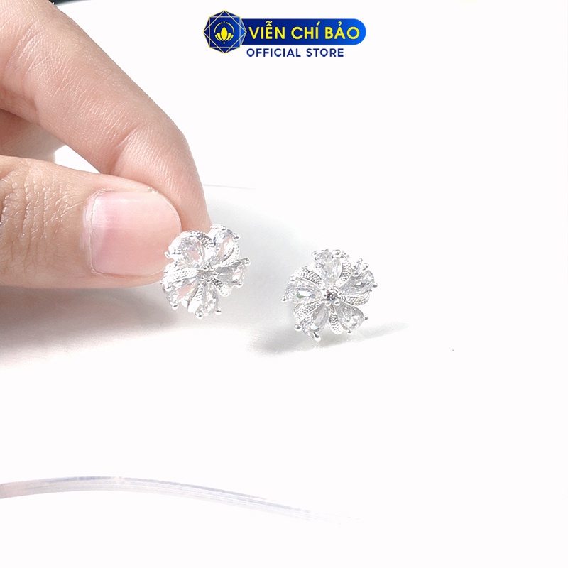 Bông tai bạc nữ Hoa đá trắng chất liệu bạc 925 thời trang phụ kiện trang sức nữ Viễn Chí Bảo B400478
